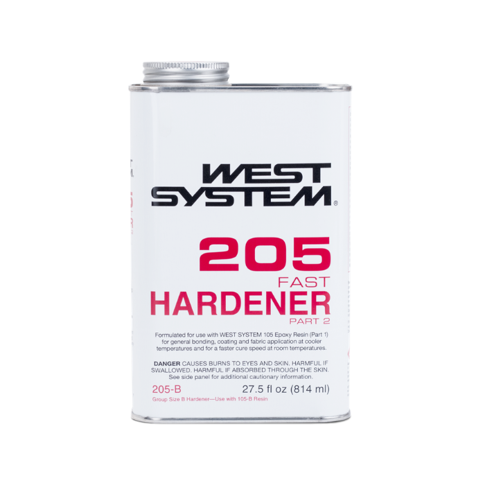 West System 205 Fast Hardener container on a white background