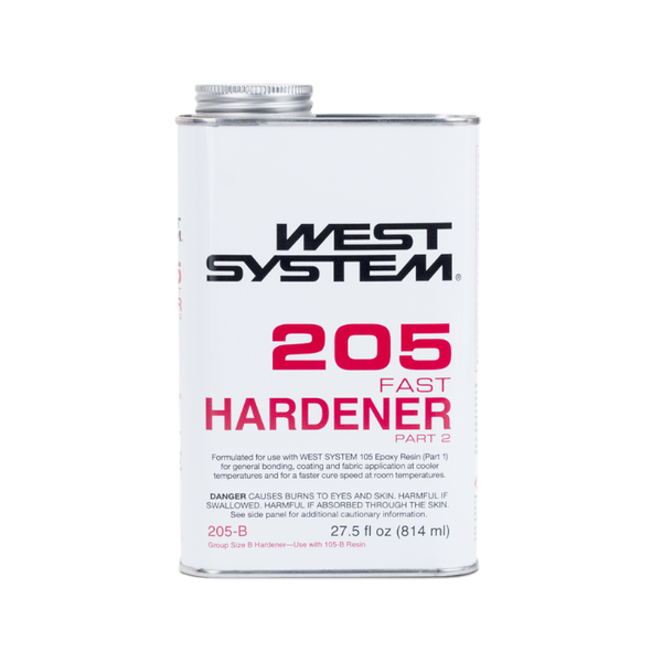 West System 205 Fast Hardener container on a white background