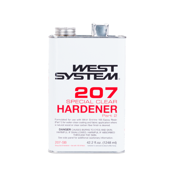 West System 207 Special Clear Hardener can on a white background