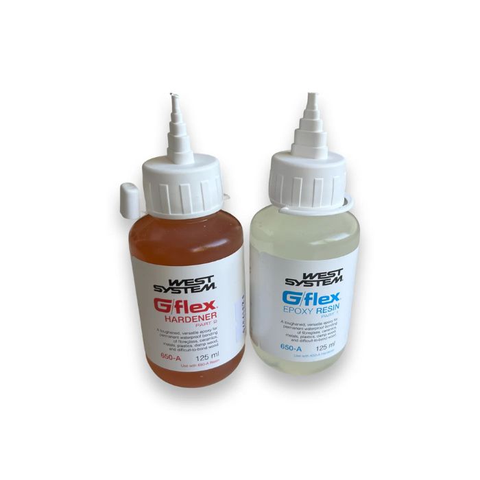 West System G/flex 650 epoxy resin and hardener kit for flexible, waterproof bonding and durable adhesive repairs.