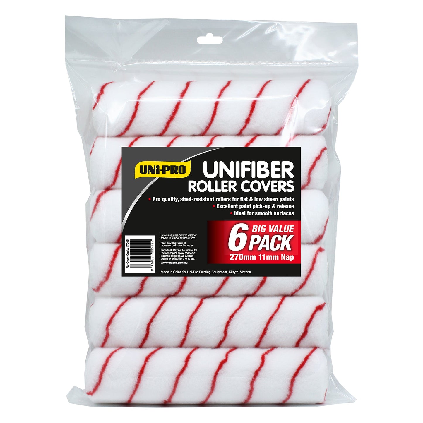 Uni-Pro Unifiber 270mm Roller Cover 6 Pack