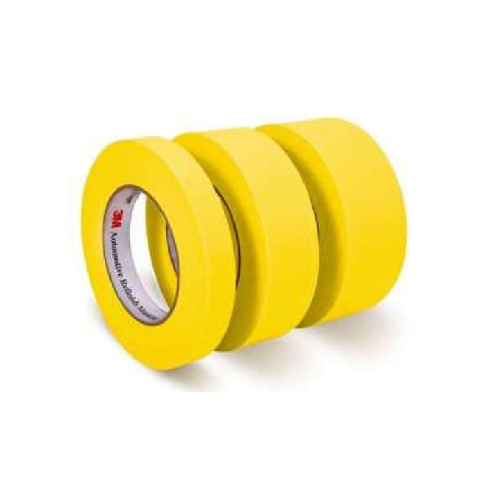 Three rolls of yellow tape with a 3M label on a white background