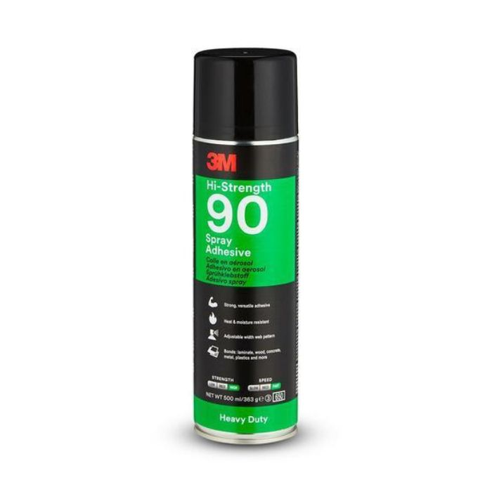3M Hi-Strength 90 Spray Adhesive – heavy-duty 500ml aerosol for high-strength bonding of laminate, wood, metal and plastics