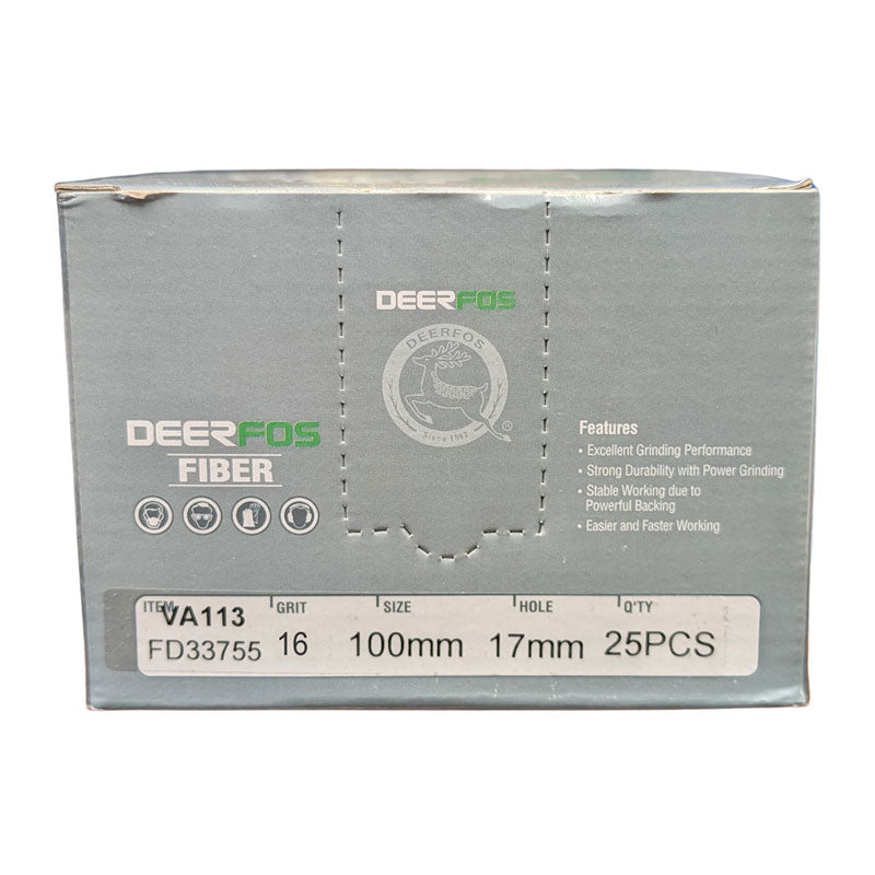 Deerfos Resin Fibre Discs 100mm 16 Grit Box (25)