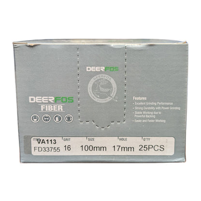 Deerfos Resin Fibre Discs 100mm 16 Grit Box (25)