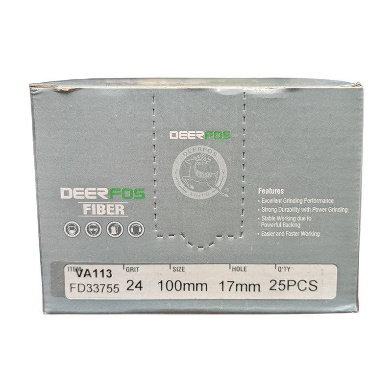 Deerfos Resin Fibre Discs 100mm 24 Grit Box (25)