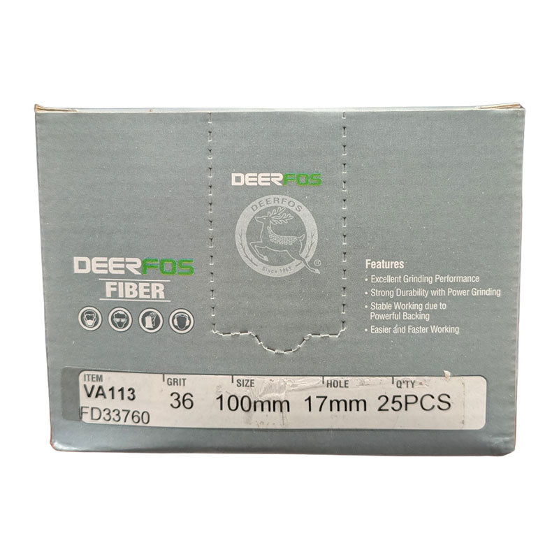 Deerfos Resin Fibre Discs 100mm 36 Grit Box (25)