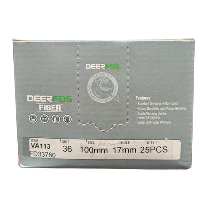 Deerfos Resin Fibre Discs 100mm 36 Grit Box (25)