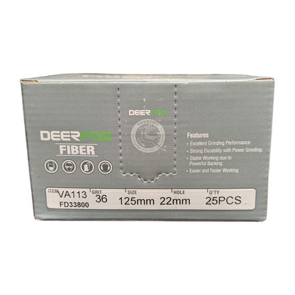 Deerfos Resin Fibre Discs 125mm 36 Grit