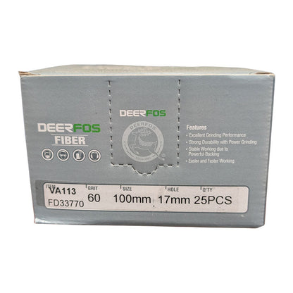 Deerfos Resin Fibre Discs 100mm 60 Grit Box (25)
