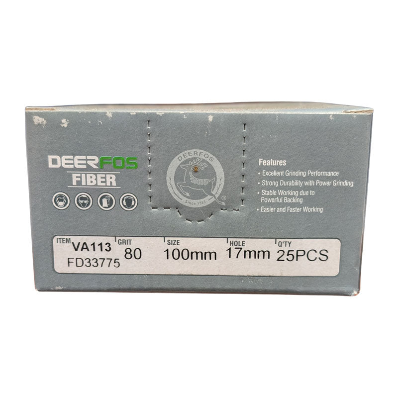 Deerfos Resin Fibre Discs 100mm 80 Grit Box (25)