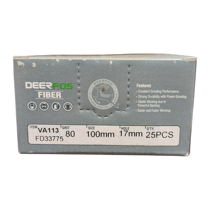 Deerfos Resin Fibre Discs 100mm 80 Grit Box (25)