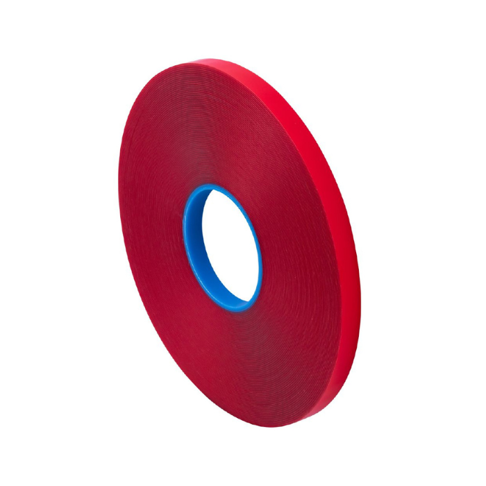 Red tape roll with blue center on a white background