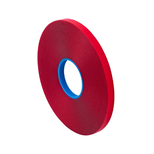 Red tape roll with blue center on a white background