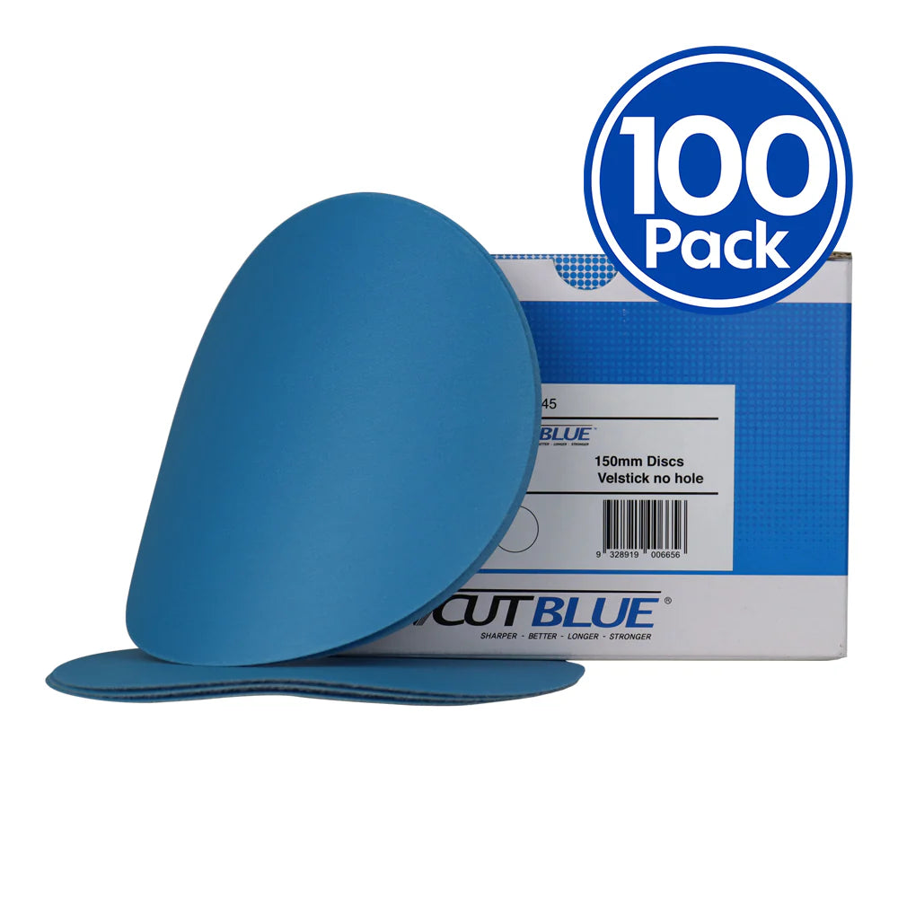 Revcut Blue Hook & Loop Film Back Sanding Disc 150mm (Box of 100 discs) No-Holes