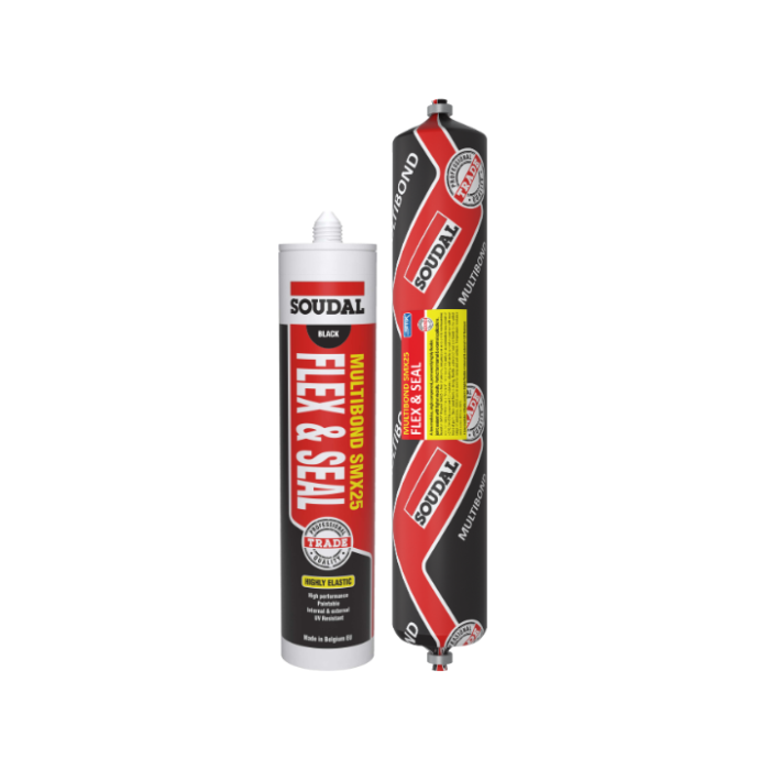 Two Soudal Flex & Seal caulking guns on a white background