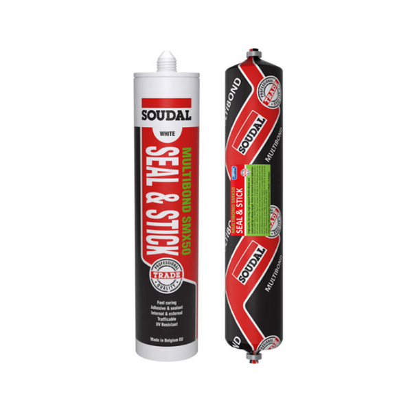 Two Soudal sealant tubes on a white background