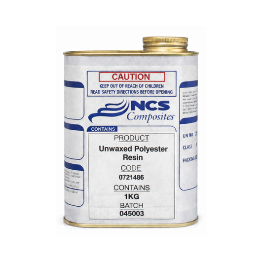 Can of NCS Composites Unwaxed Polyester Resin on a white background
