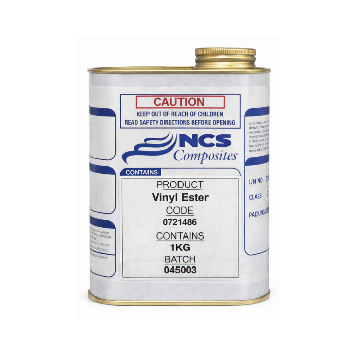 NCS Composites vinyl ester can with label on a white background