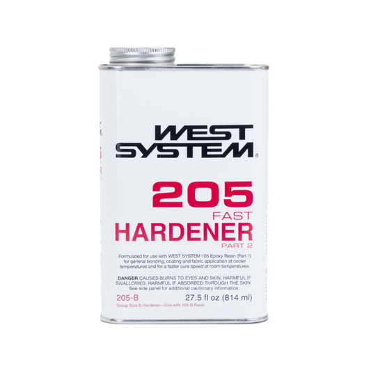 West System 205 Fast Hardener container on a white background