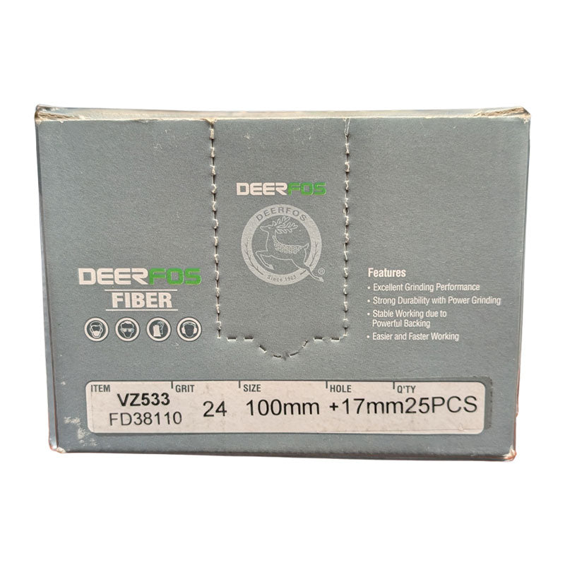 Deerfos Resin Fibre Discs 100mm Blue Zirconia 24 Grit