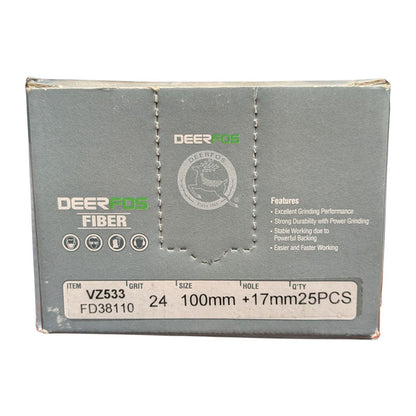 Deerfos Resin Fibre Discs 100mm Blue Zirconia 24 Grit