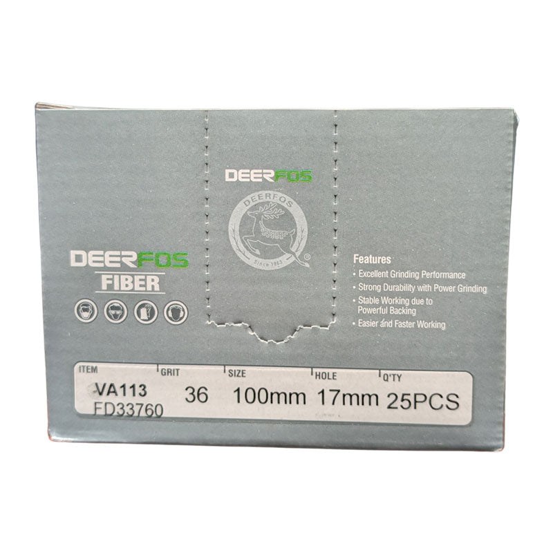 Deerfos Resin Fibre Discs 100mm Blue Zirconia 36 Grit