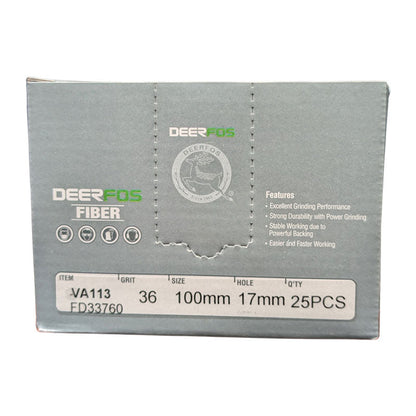 Deerfos Resin Fibre Discs 100mm Blue Zirconia 36 Grit