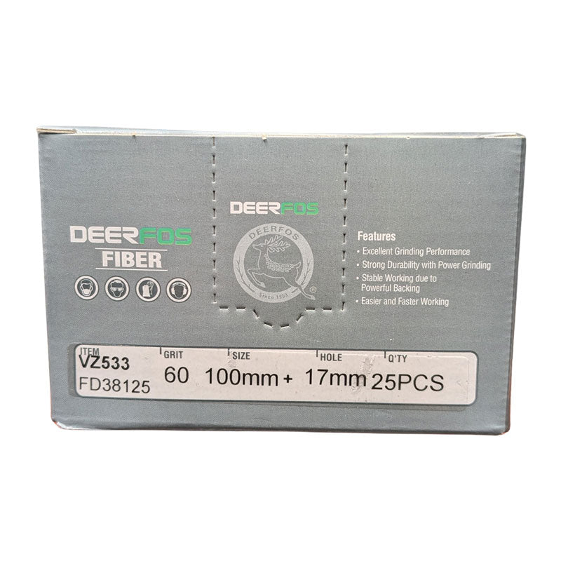 Deerfos Resin Fibre Discs 100mm Blue Zirconia 60 Grit