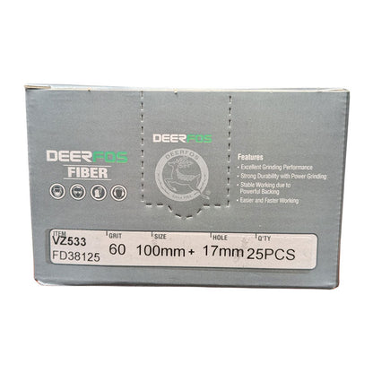 Deerfos Resin Fibre Discs 100mm Blue Zirconia 60 Grit