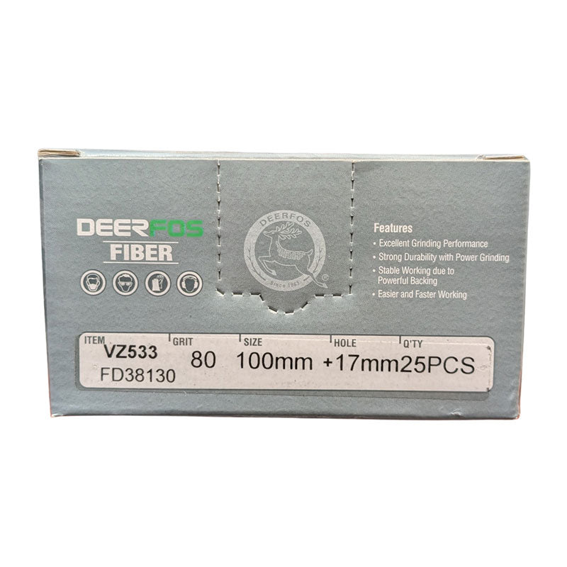 Deerfos Resin Fibre Discs 100mm Blue Zirconia 80 Grit