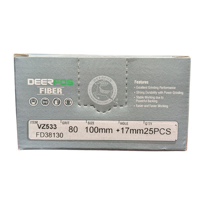 Deerfos Resin Fibre Discs 100mm Blue Zirconia 80 Grit