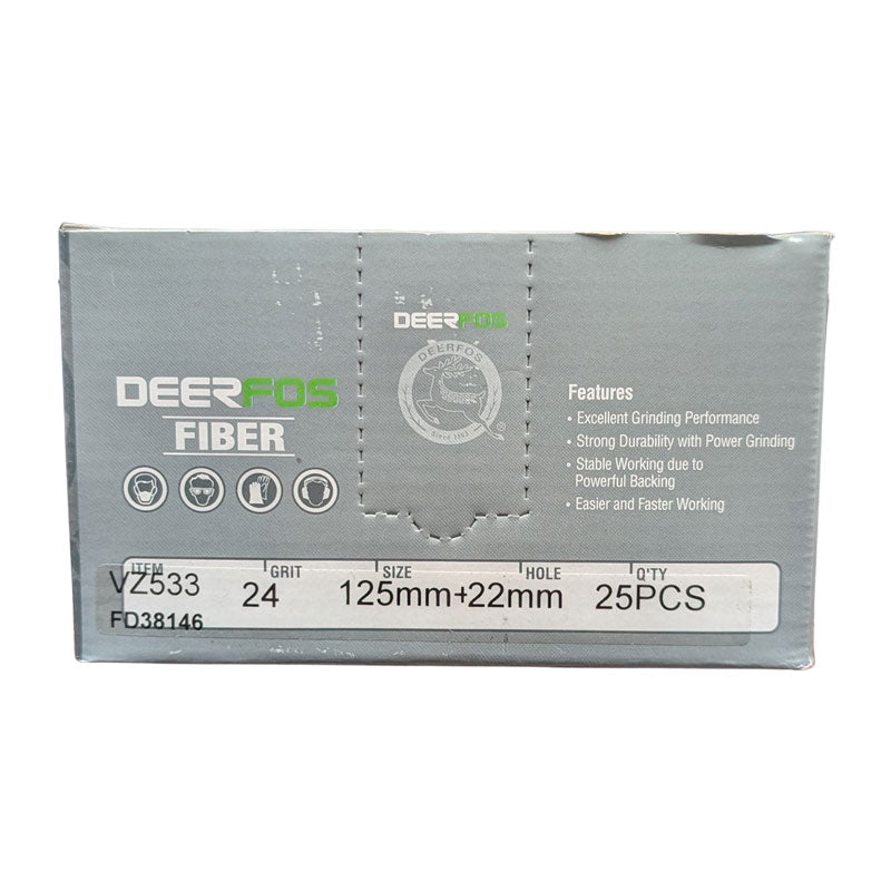 Deerfos Resin Fibre Discs 125mm Blue Zirconia 24 Grit