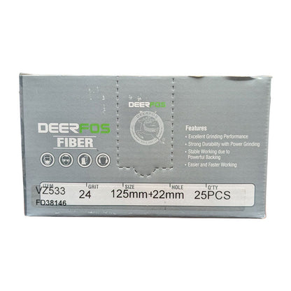 Deerfos Resin Fibre Discs 125mm Blue Zirconia 24 Grit
