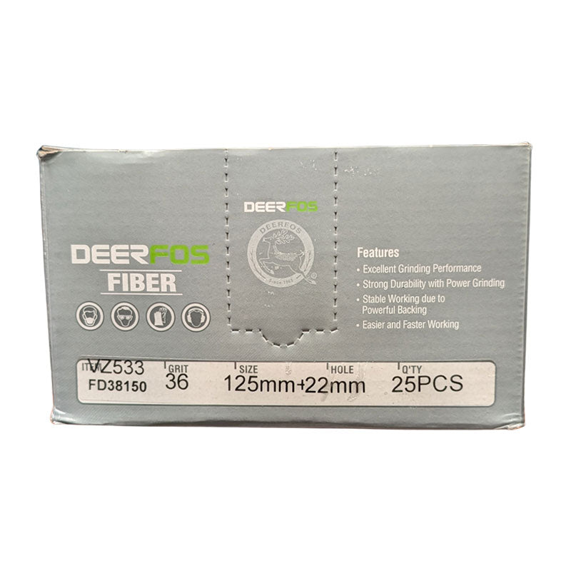 Deerfos Resin Fibre Discs 125mm Blue Zirconia 36 Grit