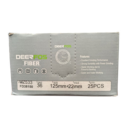 Deerfos Resin Fibre Discs 125mm Blue Zirconia 36 Grit