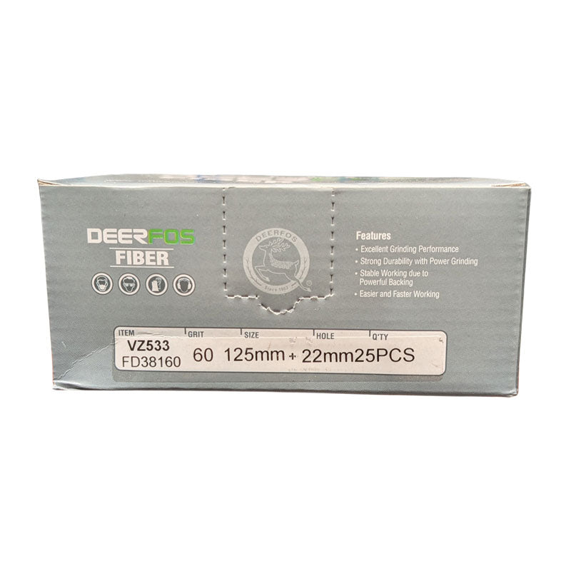 Deerfos Resin Fibre Discs 125mm Blue Zirconia 60 Grit