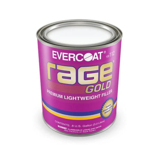 Evercoat Rage Gold premium lightweight body filler for smooth automotive surface repair and professional refinishing.