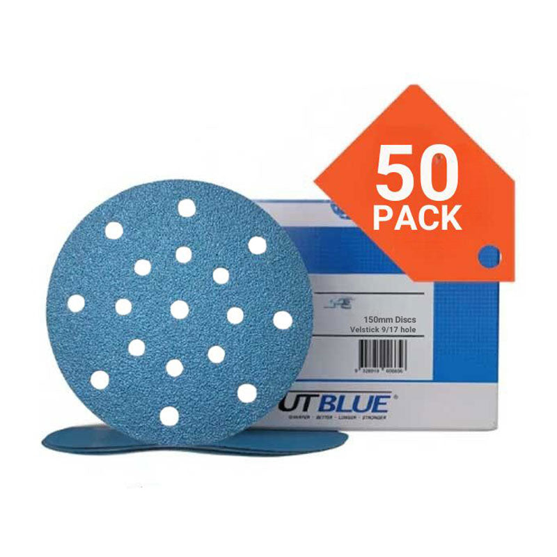 revcut blue 150mm 17 hole 40 grit sanding discs 50 pack