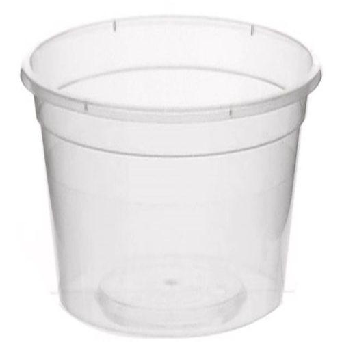 Reusable round clear plastic containers for food storage and organisation.