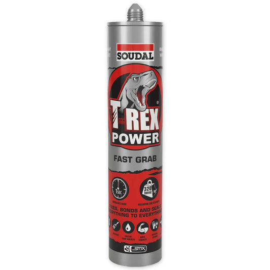 Soudal T-Rex Power Fast Grab SMX Hybrid Adhesive Sealant – 290 mL cartridge for industrial bonding and sealing, supplied by Iron Link Distributors Australia.