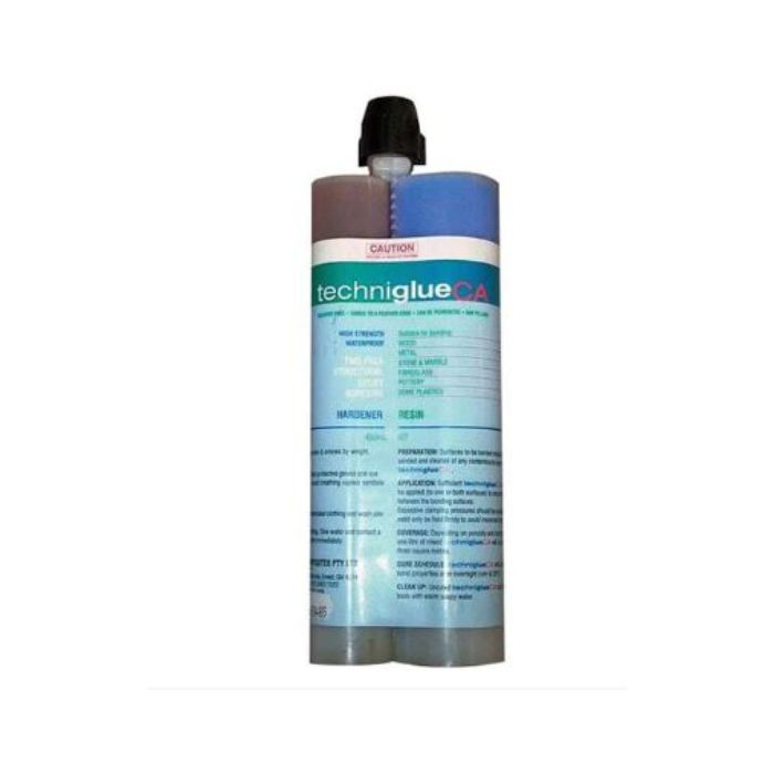 Techniglue CA epoxy adhesive cartridge with hardener and resin for high-strength waterproof bonding applications.