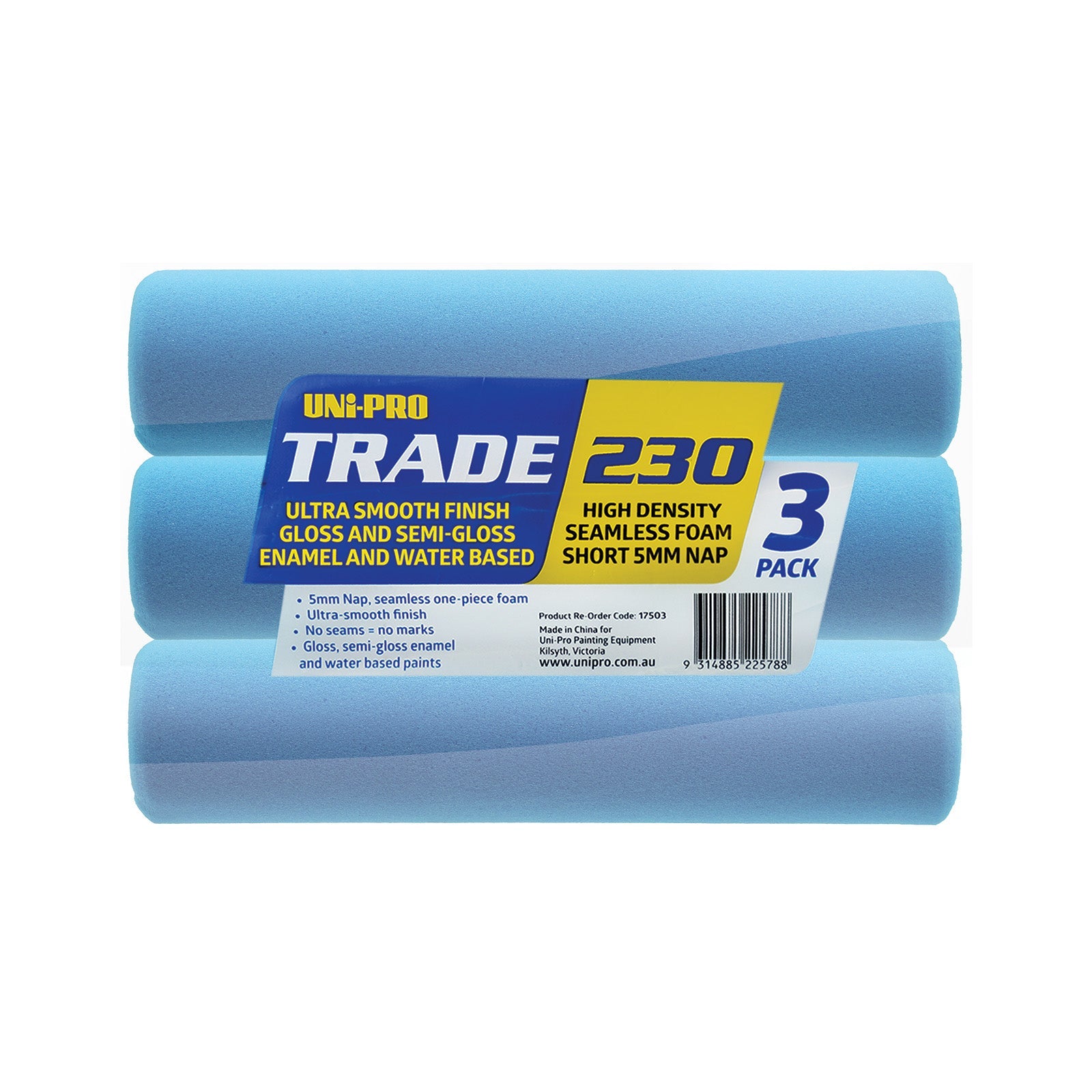 Uni-Pro Trade 230mm seamless foam roller 3 pack with 5mm nap for gloss and semi-gloss finishes