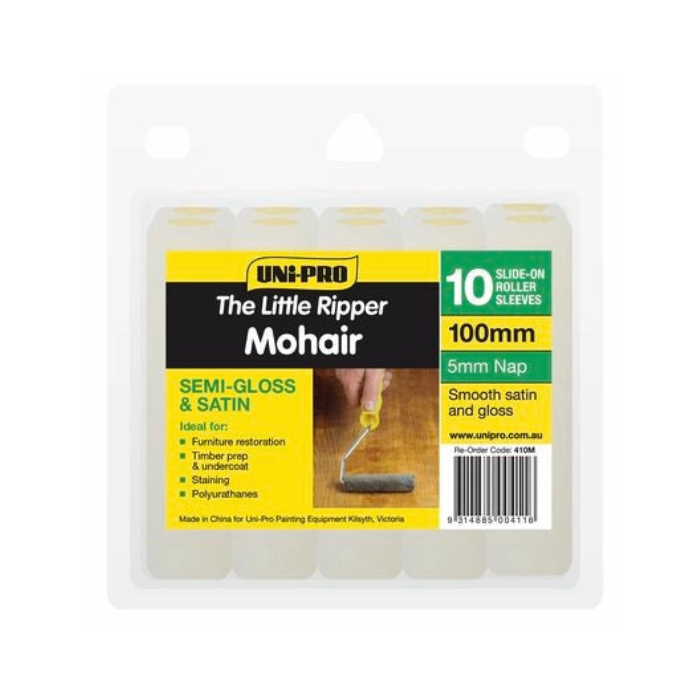 UNi-PRO Little Ripper 100mm Mohair Mini Roller Covers 5mm Nap - 10 Pack